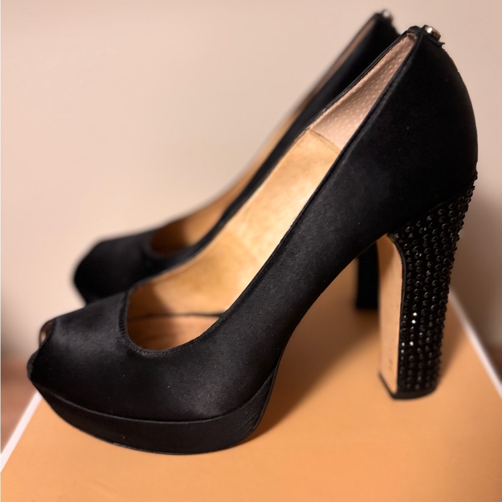 Michael Kors Black Velvet Peep-Toe Heels